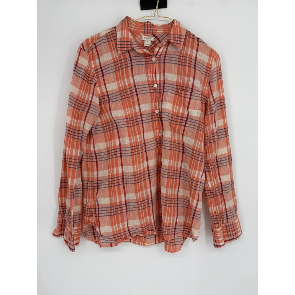 J. Crew Button Down Peach White Plaid Shirt S 100% Cotton